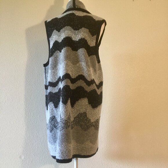Chico's Wool Blend Duster Open Front Long Sweater Vest Sz XL Wavy Stripes Zigzag - Picture 7 of 7